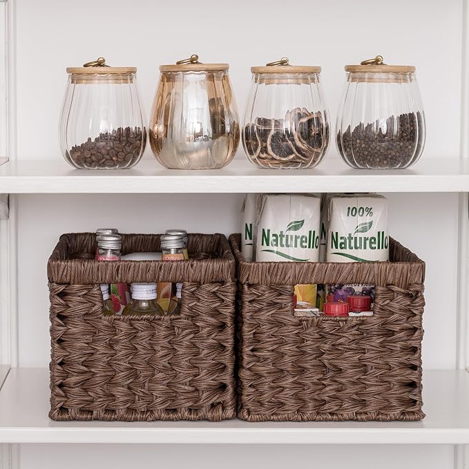 GRANNY SAYS Wicker Storage Baskets for Shelves, Brown Wicker Baskets,2-Pack | Waterproof Large Wicker Baskets for Organizing, Woven Basket for Pantry, Rectangle Basket for Shelf,Woven Baskets for Storage - Image 7