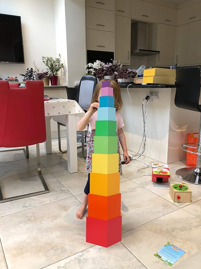 TOWO Wooden Stacking Boxes, Rainbow Nesting Sorting Cups for Toddlers | Rainbow wooden stacking cubes support color sorting, nesting and early learning; Montessori toy for toddlers age 2+ - Image 4
