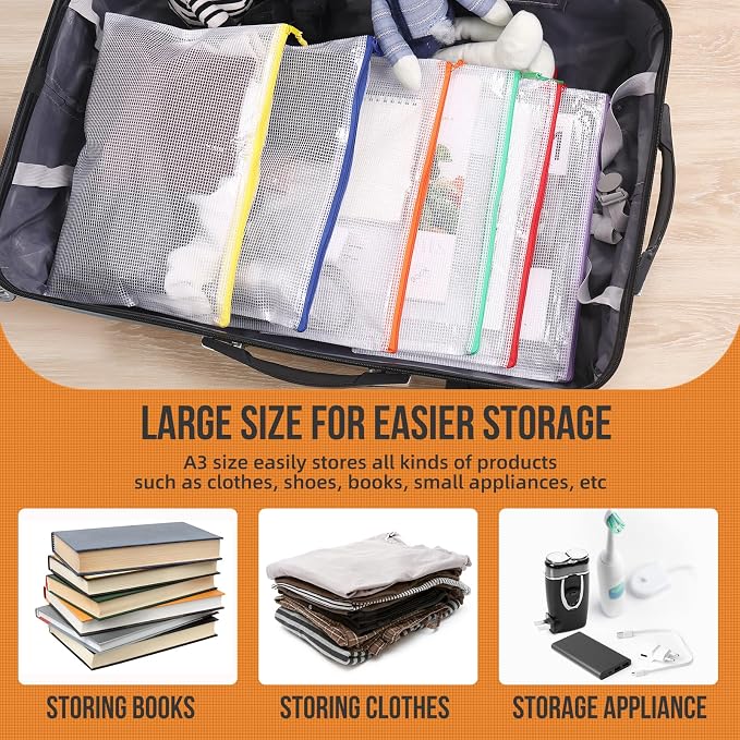 YOPCDJ 24pcs Mesh Zipper Pouch File Bags Puzzle Storage Bags, A3 17x12 Inches Large Reusable Zipper Pouches for Organizing Classroom Board Game Organization (Pack of 15) - Image 5