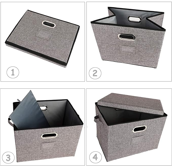 12-Inch Vinyl Record Storage Boxes with Lids and Handles, Stylish and Practical LP Record Organizer for 100+ Single Records, Suitable for Living Room, Study, Concert Hall or Office (Grey, 17"-3 Pack) - Image 6