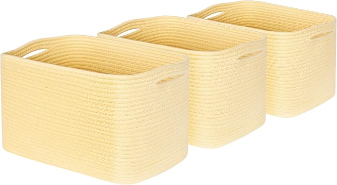 3-Pack Decorative Woven Storage Baskets for Shelves, Cube Bin Box for Organizing Books, Shoes, Dog Toys, Pantry Closet and Living Room Organizer, Yellow - Image 8
