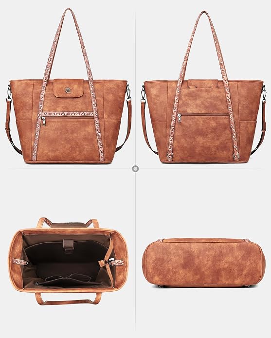 Large Laptop Tote Bag for Women Designer Leather Laptop Bag, 15.6in | Fashion Travel Backpack Purse Shoulder Handbag Fits 15.6 Laptop, Daily, Work, Business Trip, Weekend Travel, Teacher - Image 7