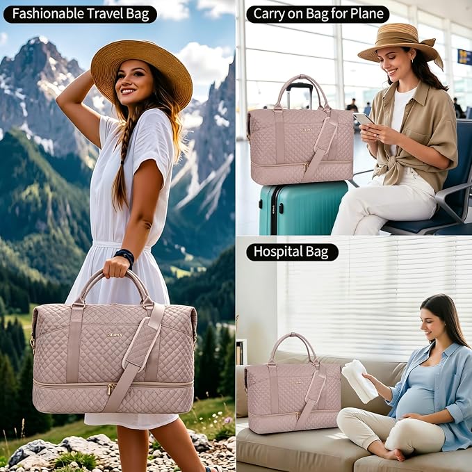 Weekender Bag, Large Travel Duffel Bag for Women, Carry on Overnight Bag with Shoe Compartment and Toiletry Bags - Image 8