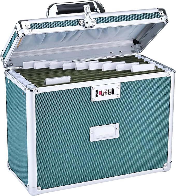 Hanging File Box for Letter, All-in-one set with 10 Folders | Portable Locking Filing Storage Box with Handle & Shoulder strap, Lockable File Cabinet Documents Safe, Lockbox Doc Organizer by Unknown