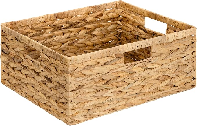 GRANNY SAYS Large Wicker Basket, Wicker Storage Baskets for Shelves, 1-Pack | Water Hyacinth Extra Large Wicker Baskets for Storage, Woven Baskets for Storage, Rectangular Shelf Basket with Handles by GRANNYSAYS