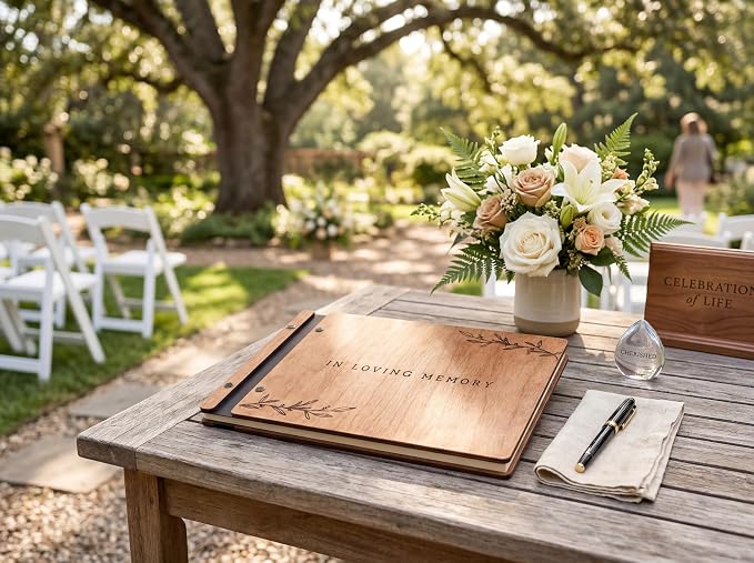 Aspen Studio Funeral Guest Book with Signing Pen in Loving Memory Wooden Funeral Guest Book for Memorial Funeral Service with Signing Pen for Funeral Reception - Image 8
