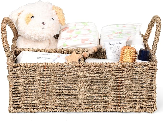 Diaper Caddy Organizer, Hand Rattan Nursery Baby Basket Changing Table Organizer for Baby Essentials, Baby Shower Gifts, Versatile Shelf Basket Bathroom/Kitchen Organizer (Natural Beige, L) by Klippehop