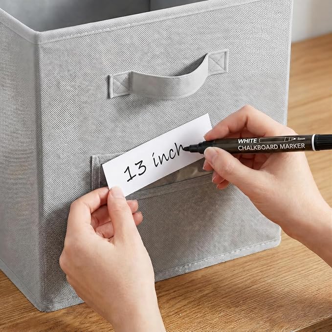 Storage Bins,13 Inch Cube Storage Bin with Labels,6pcs,Light Grey | Fabric Storage Cubes for Shelves,13 Inch storage cube bins with 6 Labels Window Cards & a Pen. - Image 4