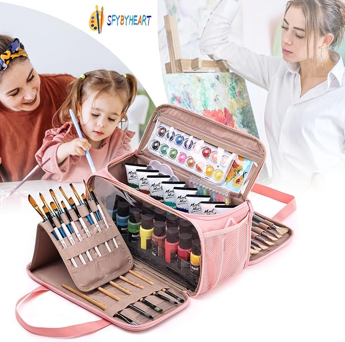 SFYBYHEART Acrylic Paint Storage, Craft Organizer, Art Supply Organizer, Art Tote Bags, Paints Brush Holder for Apple Barrel Acrylic Painting, Palette Board - Image 7