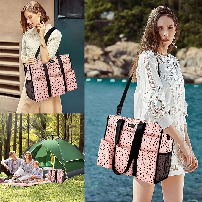 IBFUN Utility Tote Bag with 24 Pockets, Large Teacher Travel Tote for Women | Large Work Tote Bag 2pcs with Zipper for Travel Daily School Teacher Nurse, Large Lightweight Laptop Shoulder Bag Handbag - Image 2