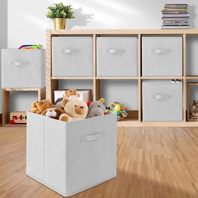 Casafield Set of 12 Collapsible Fabric Cube Storage Bins, White - 13" Foldable Cloth Baskets for Shelves, Cubby Organizers & More - Image 5