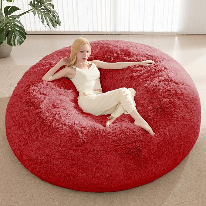 Bean Bag Cover (No Filler) - Faux Fur Beanbag Chairs Covers Only, Stuffed Animal Storage Bean Bag for Adults, Large Washable Beanbag Cover Without Filling, 5FT, Red by ODreamyDogs