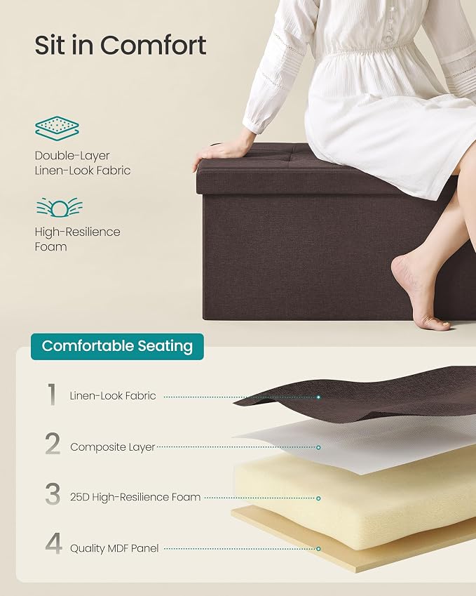 SONGMICS MAZIE Collection - 43 Inches Folding Storage Ottoman Bench, Ottoman Foot Rest, End of Bed Bench, Storage Chest, Load 660 lb, for Living Room, Bedroom, Entryway, Brown ULSF77BR - Image 6