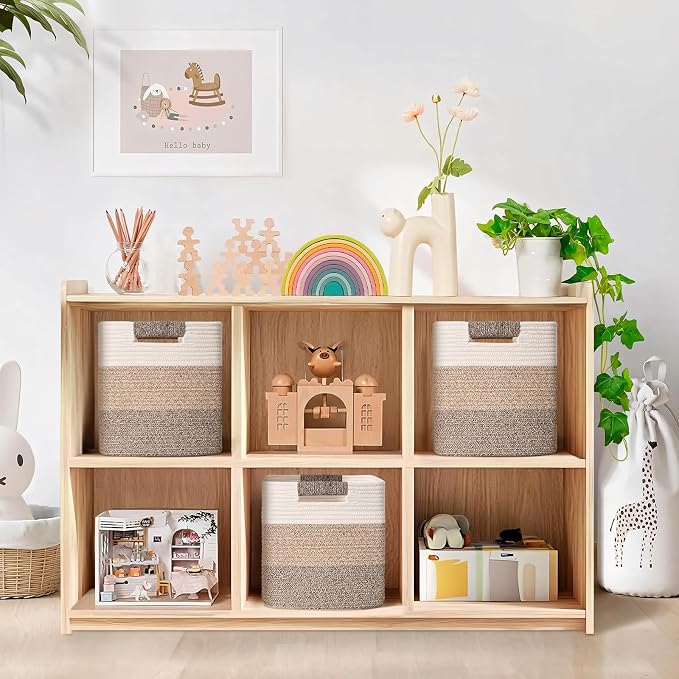 12 Inch Storage Cubes, 3 Pack Cube Storage Bins for Organizing, Cotton Rope Woven Baskets for Shelves, Bathroom, Kids Room, Closets, Baby Nursery - Image 2
