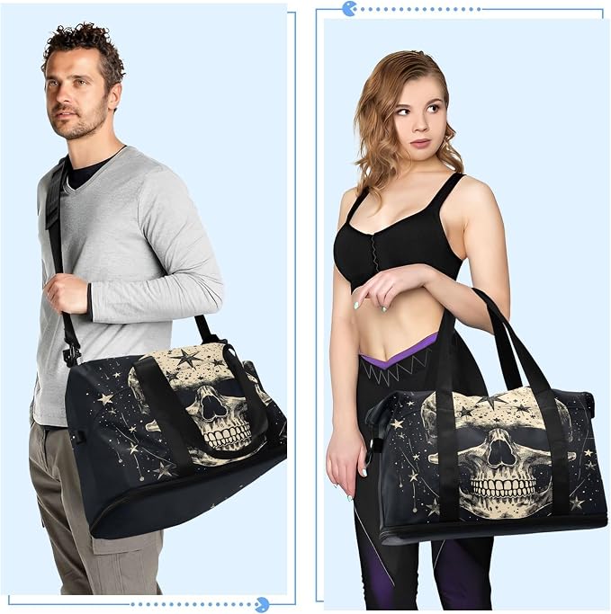 Travel Duffel Tote Bag Gothic Skull Sports Duffel Bag with Wet Pocket Weekender Overnight Bag for Women Men Gym Bag, Carry On Bag Hospital Bag for Labor and Delivery - Image 4