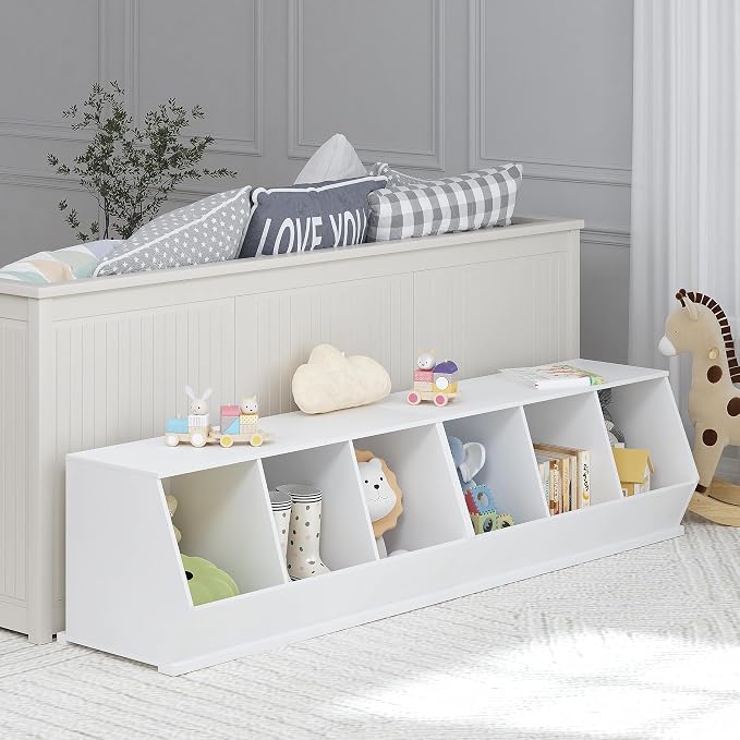 UTEX Stackable Kids Toy Storage Cabinet, Toy Organizer Bin, Cubby Toy Shelf | DIY Play Space, Slanted Front Panel, Toddler Toy Storage, Playroom, Toy Room, Living Room, Nursery, Gift, White, 3 Cubby - Image 6