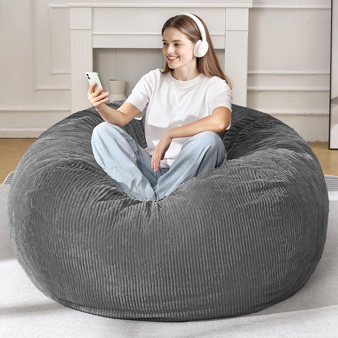5FT Bean Bag Chair for Adults,Gaint Teardrop Beanbag with Filler | Beanbag Chair with Memory Foam Filled,Bean Bags with Handy Handle&Machine Washable Cover for Living Room,Bedroom-Grey - Image 3