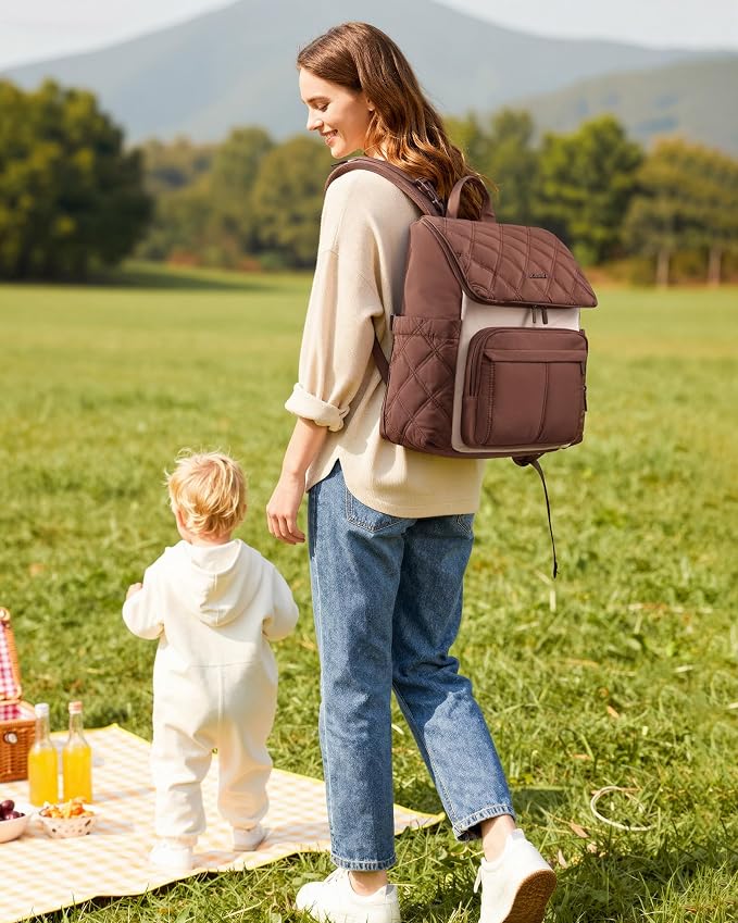 LOVEVOOK Diaper Bag Backpack With Pocket For Large Capacity Cup,Multi-Function Baby Travel Bag For Mom Dad,Waterproof Baby Bag for Boys Girls with Changing Pad,Insulated Bag,Stroller Straps,Brown - Image 6
