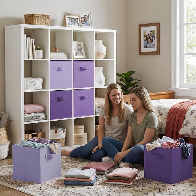 GRANNY SAYS 13 Inch Cube Storage Organizer, Purple Gradient, 6-Pack | Collapsible Storage Cubes with Thickened Base Plate, Sturdy Handles, Decorative Baskets for Shelves, Closet - Image 3