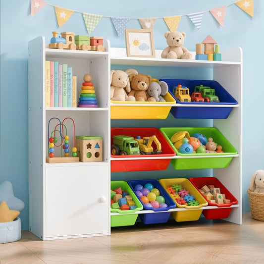 Xilingol Kids Toy Storage Organizer, 4-Tier Toy Organizers W/8 Removable Storage Bins, Kid Bookshelf and Toy Storage for Study Room, Bedroom, Kids Room, Classroom, Nursery by Xilingol