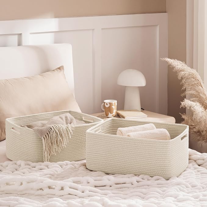 2 Pack Storage Baskets for Organizing, Large Woven Storage Basket, Beige | 17"Lx13"Wx7.5"H, Cotton Rope Basket, Toy Storage, Cube Shelf, Closet Shelf Organizer, Clothes Storage, Home Decor - Image 5
