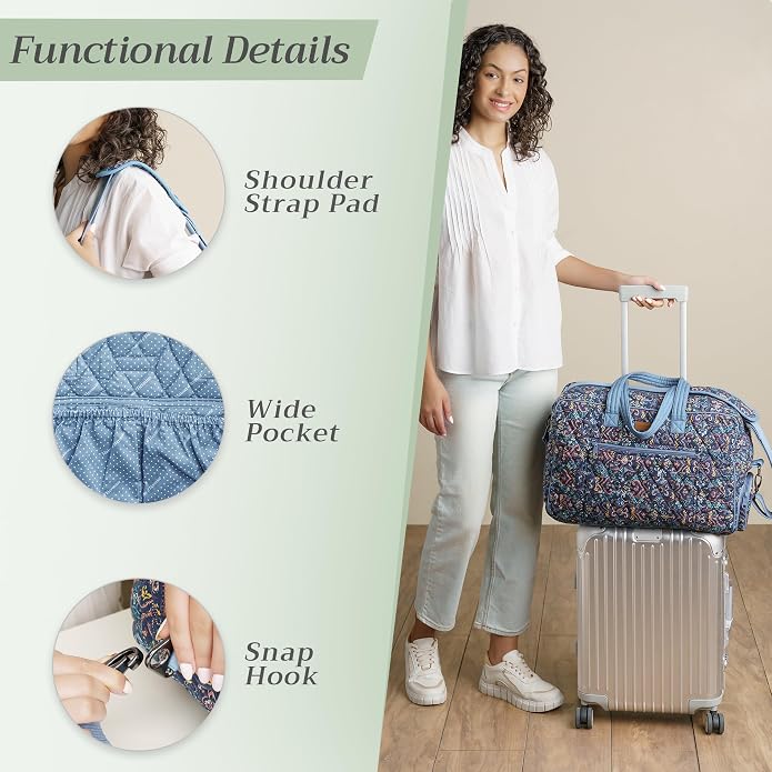 Maison d' Hermine Weekender Bags for Women Cotton Quilted Duffel Overnight Luggage Weekend Bag for Men Gym Gifts Travel | Overnight Luggage Weekend Bag for Men Gym Sports Gifts Duffle bag Business Travellers Trip Spring Summer - Image 4