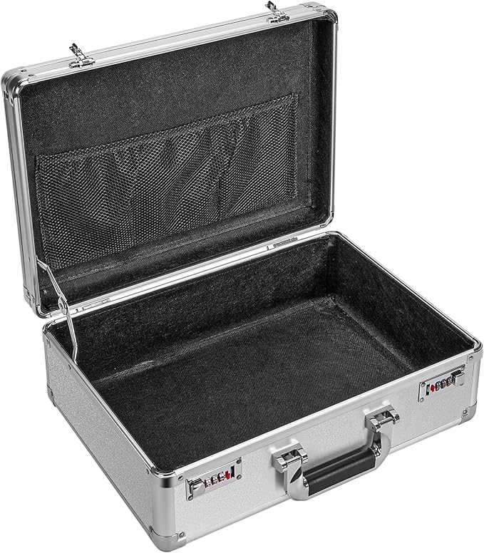 File Organizer Storage Box - 16.9 x 12.2 x 6.1 Inch Large, Portable Locking Storage Totes with Dual Combination Locks, Lock Boxes for Personal Items, Cash, Briefcase - Silver by GODLONSEN