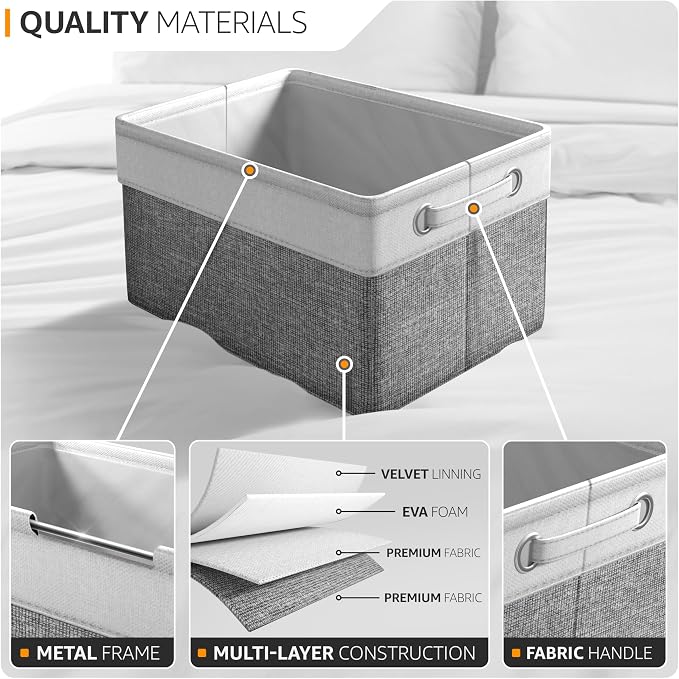 Sorbus Fabric Storage Bins for Shelves - 15 Inch Sturdy Collapsible Storage Bins with 2 Handles, Foldable Baskets for Organizing Home, Closets, Shelf, Toys, Clothes, Large Decorative Storage Baskets - Image 4