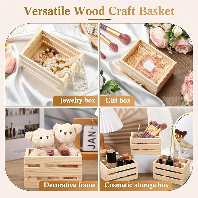 Gerrii 6 Pcs 8'' Small Wooden Crates for Crafts Unfinished Crates Centerpiece Mini Rustic Wood Basket Box for Display Storage Milk Wine Closet Home Bathroom Kitchen Office Decor - Image 6