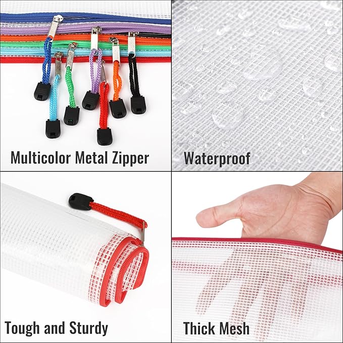 EOOUT 32pcs Mesh Zipper Pouch Bags, Mesh Bags with Zipper, Zipper Pouch for Organizing, Letter Size, A4 Size, for Office Supplies, Puzzles - Image 3