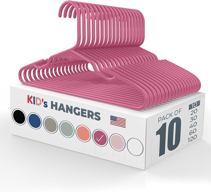 Plastic 12” Kids Hangers 10 Pack – Made in the USA – 5lb Capacity Baby & Toddler Clothes Hangers with Notches & Reinforced Edges – Fits Children’s Sizes Up to 8 – Pink by NeatiesHangers