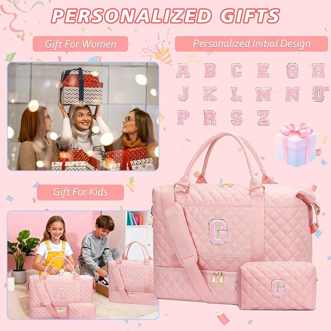 19 Year Old Girl Birthday Gifts Travel Bags with Makeup(Pink,G) | Gifts for 14 Year Old Girl-Overnight Bags with Toiletry Bag-Gym Bag with Shoe Compartment - Image 3