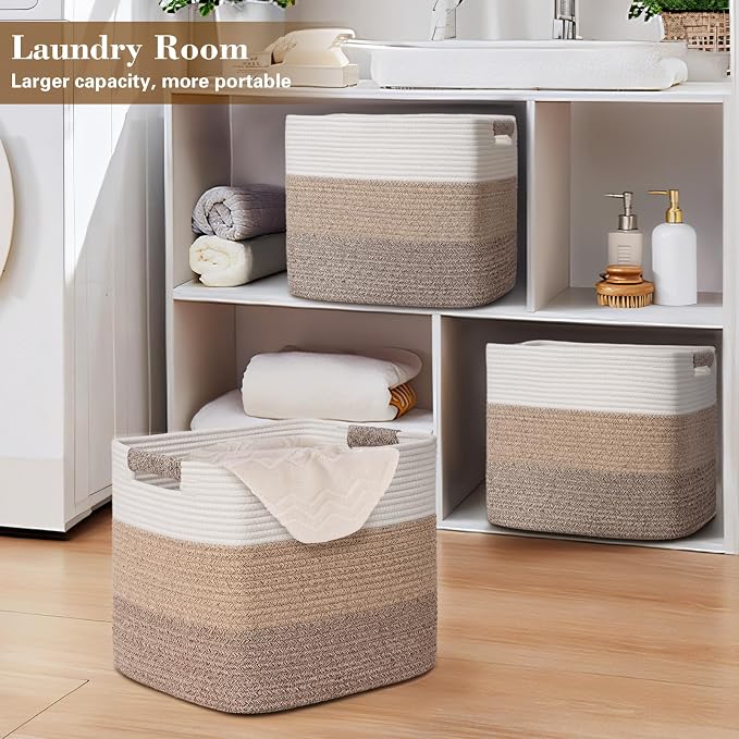 15×13 Inch Storage Cubes, 3 Pack Cube Storage Bins for Organizing, Cotton Rope Woven Baskets for Shelves, Bathroom, Kids Room, Closets, Baby Nursery - Image 8