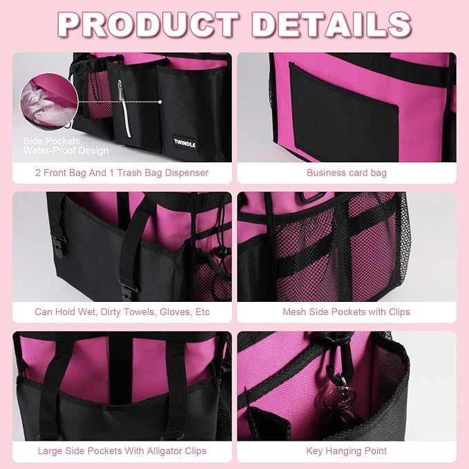 Cleaning Caddy with Wheels, Rolling Cleaning Supplies Organizer with Bottom Board, Dividers & Shoulder Strap, Portable Utility Tote with Small Trolley, Rose Pink - Image 3