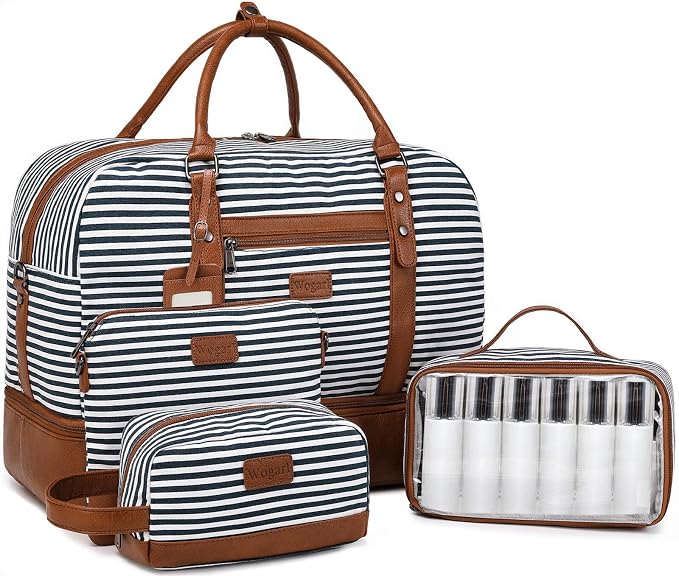 4PCS Weekender Bags for Women Large Overnight Weekend Travel Duffel Bags | Travel Bag Carry-on Tote Hospital Bag with Shoe Compartment Crossbody Toiletry Bag for Travel Business Gym Water Resistant by Wogarl