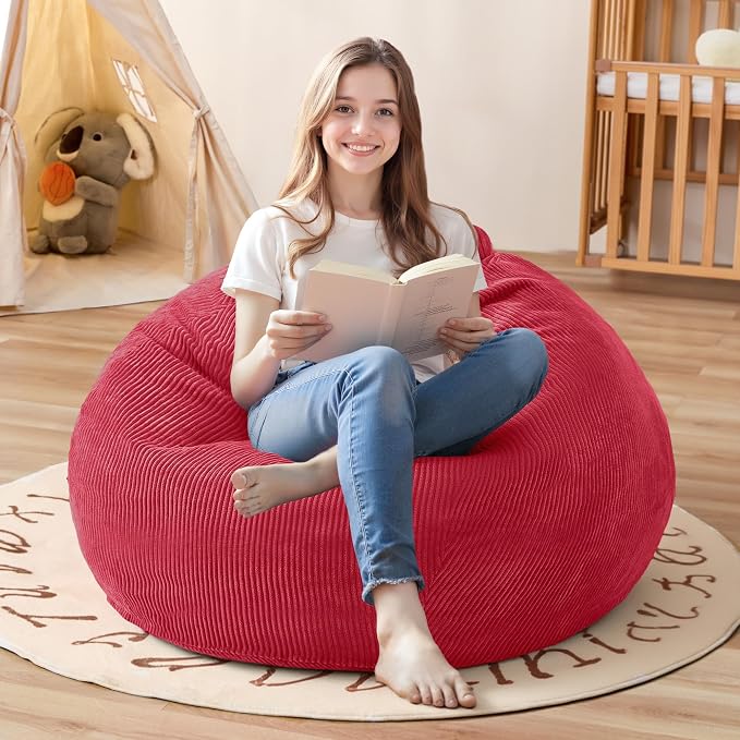 2.5FT Bean Bag Chair,Teardrop Bean Bags with Memory Foam Filled | Beanbag Chairs with Handle,Teardrop Bean Bag Sofa with Corduroy Machine Washable Cover for Living Room,Bedroom-Red by Cansunna