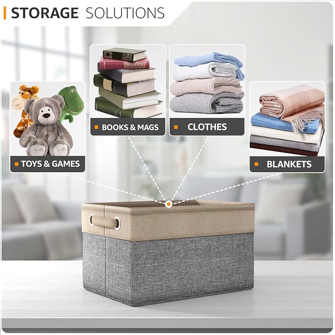Sorbus Fabric Storage Bins for Shelves - 15 Inch Sturdy Collapsible Storage Bins with 2 Handles, Foldable Baskets for Organizing Home, Closets, Shelf, Toys, Clothes, Large Decorative Storage Baskets - Image 5