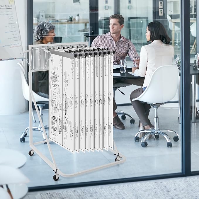 VEVOR Mobile Blueprint Storage Rack, Plan Holder with 12 Pivot Brackets, Mobile Blueprint Holder Adjustable Height & Length, Poster Display Rack for Office and Home (Rack Only Without Clamps) - Image 8