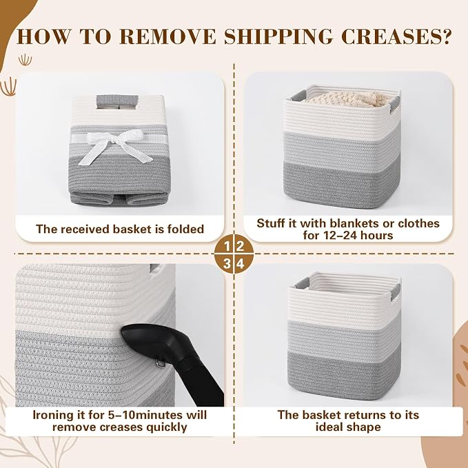 11 Inch Storage Cubes, 6 Pack Cube Storage Bins for Organizing, Cotton Rope Woven Baskets for Shelves, Bathroom, Kids Room, Closets, Baby Nursery - Image 8