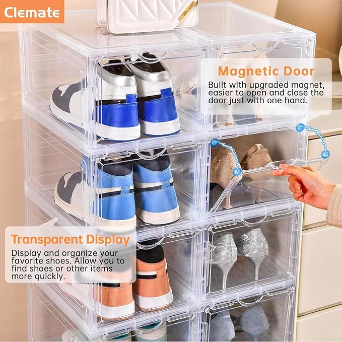 Clemate Upgraded X-Large Shoe Storage Box,8 Pack,Shoe Box Clear Plastic Stackable,Drop Front Shoe Box with Clear Door,Shoe Organizer and Shoe Containers For Sneaker Display,Fit up to US Size12 - Image 6