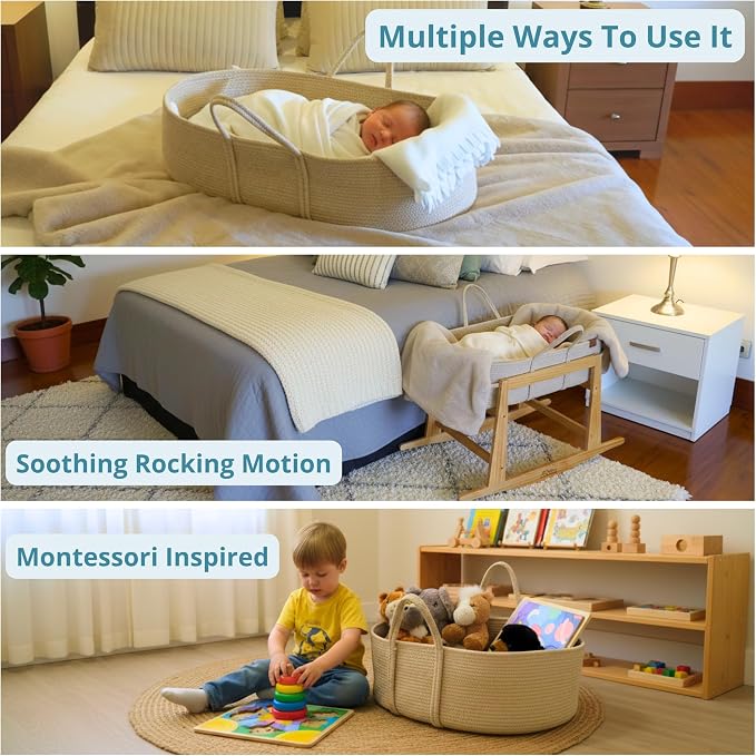 Milo & Nook Baby Changing Basket with Pad & Moses Basket Stand – Soft Cotton Nursery Basket, Waterproof Pad & Removable Washable Cover, Complete Changing Station for Newborn - Image 4
