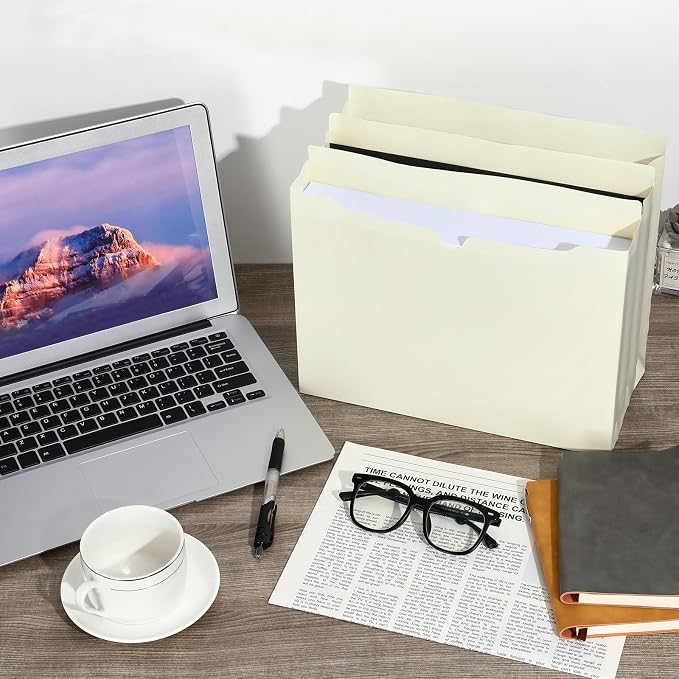 Dunzoom 50 Pack File Jackets Letter Size 2 Inch Beige Expansion Manila Plastic File Folders Expandable Heavy Duty Reinforced Straight Cut Tab Expandable Document Jacket for Office - Image 4