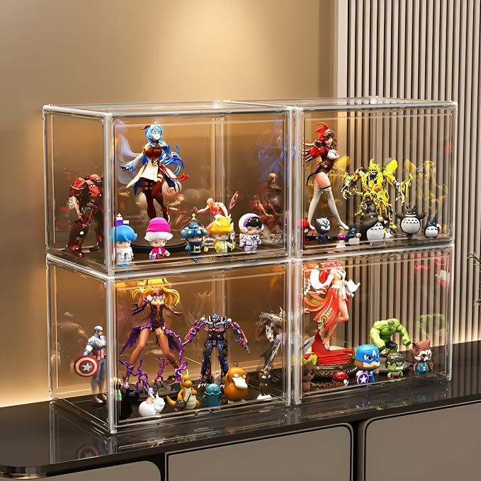 GUDEMAY Large Clear Stackable Acrylic Storage Bins with Door, Dustproof Figure Collectibles Display Case, Football & Motorcycle Helmet Showcase, Basketball, Sports Memorabilia Organizer (XL, Count, 3) - Image 4