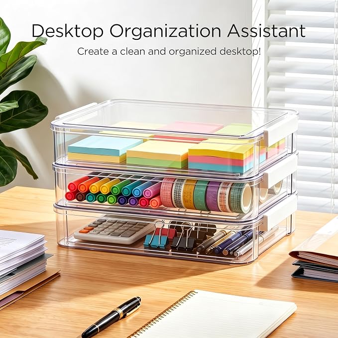 Citylife 2Packs 6 Qt Clear Paper Storage Box with Lids,Plastic Project Case | Stackable File Organizer with Latches for Letter Size Documents, Crafts, Photos and Office Supplies,Sensory Activities - Image 3