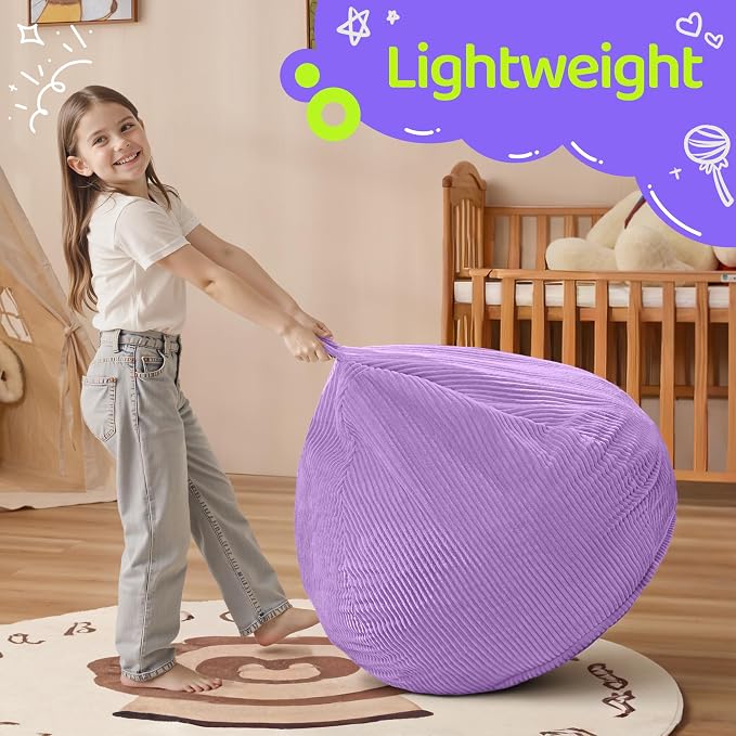 2FT Bean Bag Chair: 2' Small Bean Bags with Memory Foam Filled | Beanbag Chairs with Handle,Teardrop Bean Bag Sofa with Corduroy Machine Washable Cover for Living Room,Bedroom-Purple - Image 4