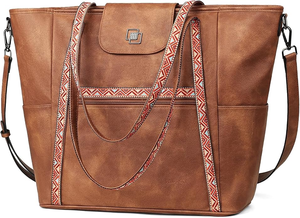 Large Laptop Tote Bag for Women Designer Leather Laptop Bag, 15.6in | Fashion Travel Backpack Purse Shoulder Handbag Fits 15.6 Laptop, Daily, Work, Business Trip, Weekend Travel, Teacher by FADEON