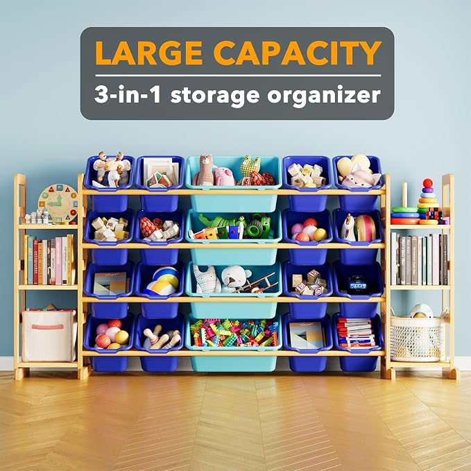 SpaceAid Toy Storage Organizer with 6 Shelves and 20 Bins, Toy Organizers Storage Bookshelf, Kids Bin Shelf Toys Box Bookcase for Bedroom Playroom Organization Room Decor, Blue and Navy Blue - Image 3