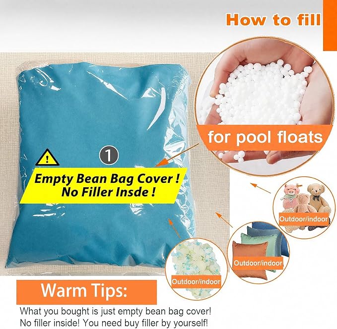 SXBCyan Waterproof Bean Bag Cover for Adults (No Filler) Soft Sofa Bed Oxford Lounge Chair Giant Beanbag Floor Seating Outdoor Stripes Pouf Couch for Poolside Beach Garden(Dark Grey) - Image 7