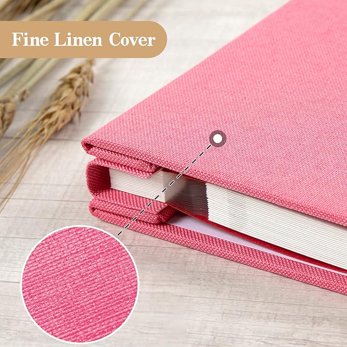 potricher Self Adhesive Photo Album 40 Pages, Linen cover, Pink | Photo Album Self Adhesive 4x6 5x7 8x10 Pictures, Linen Cover DIY Scrapbook Albums for Family, Wedding, Baby, Anniversary - Image 5