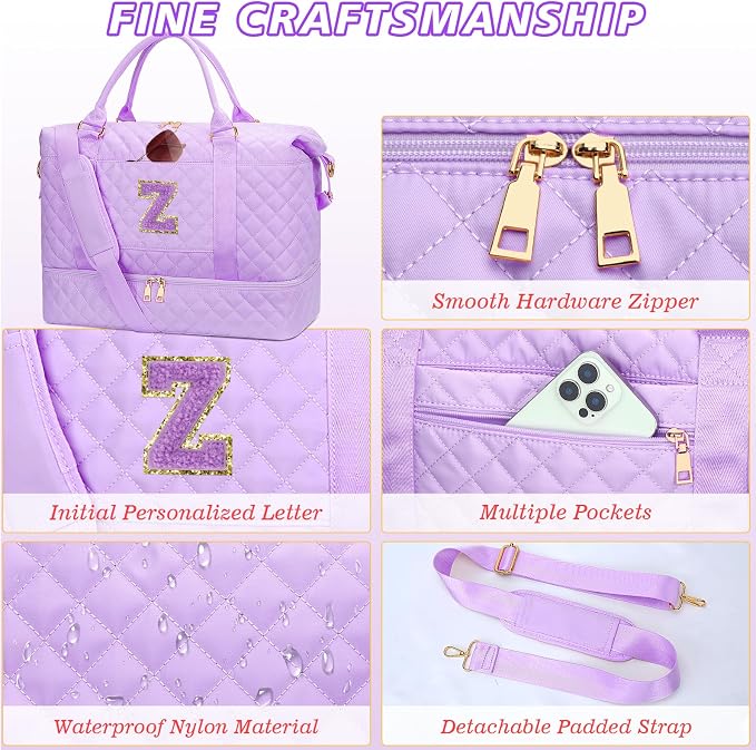 Personalized Gifts for Women Weekender Duffle Bags(Purple,Z) | Hospital Bag for Women Labor Delivery-Overnight Gym Bag with Shoe Compartment - Image 6